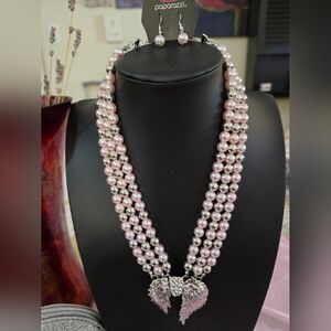 Elegant Pink and Silver Pearl Necklace Set